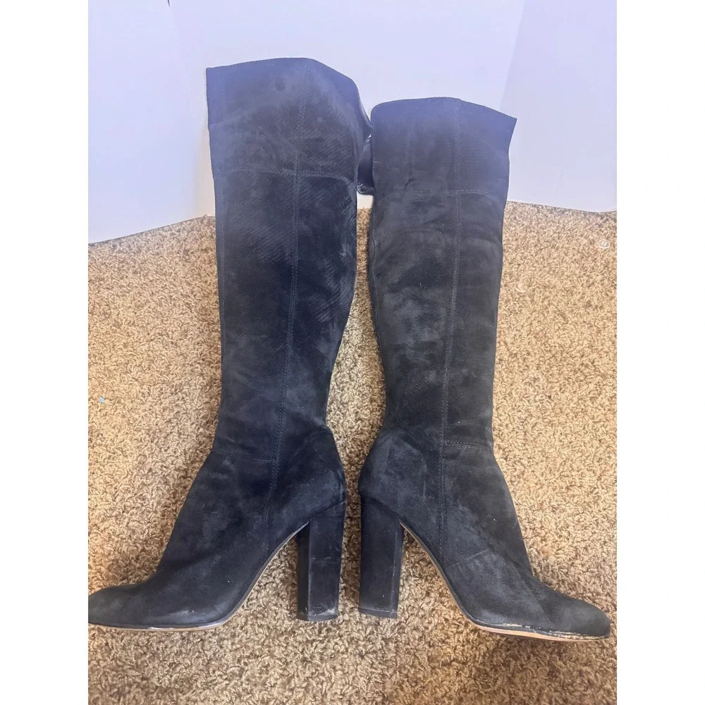 Gianni Bini Black Suede Over The Knee Boots Size 7 Block Heel Tall Zip Boot